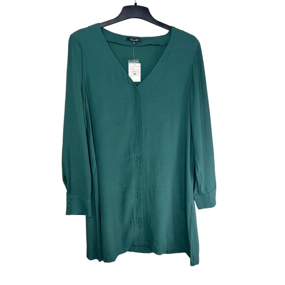 Madewell Womens Smokey Spruce V-Neck Button-Down Novel Dress Long Sleeve Large - Picture 12 of 14